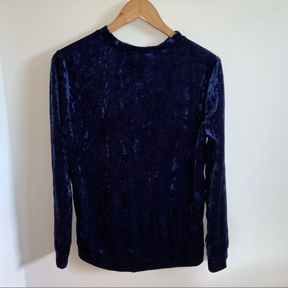 Navy Blue Velvet long sleeve mock neck - Picture 7 of 10